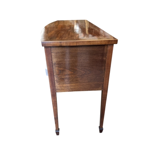 1100 - A Regency style banded mahogany bowfront sideboard, width 152cm, depth 57cm, height 92cm