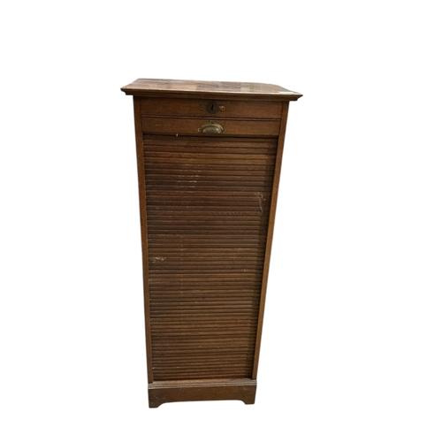 1102 - An early 20th century oak tambour filing cabinet, width 50cm, depth 37cm, height 126cm