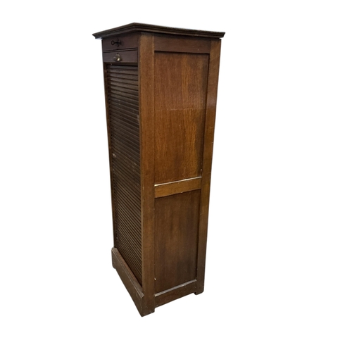 1102 - An early 20th century oak tambour filing cabinet, width 50cm, depth 37cm, height 126cm