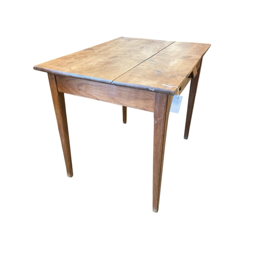 1104 - A 19th century French rectangular cherry kitchen table, width 91cm, depth 69cm, height 78cm
