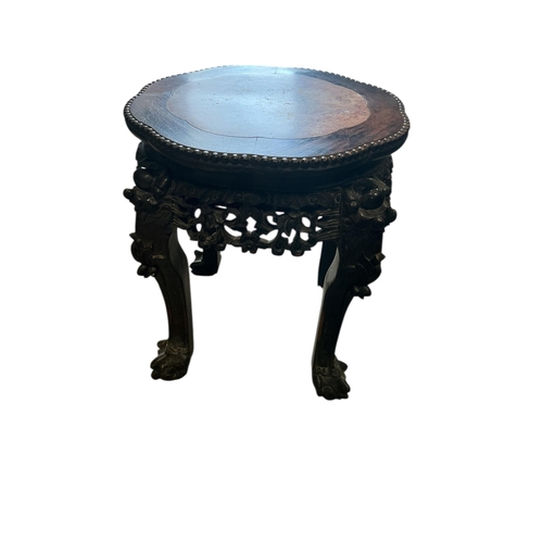 1105 - A Chinese circular padouk marble top vase stand, diameter 41cm, height 46cm