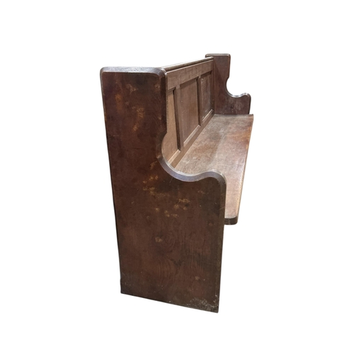 1108 - A Victorian panelled oak pew, width 196cm, depth 50cm, height 97cm
