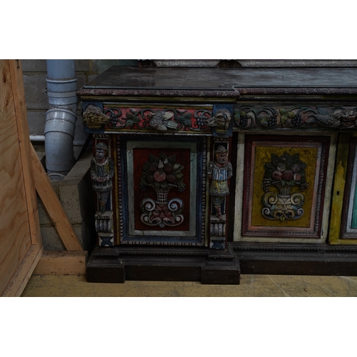 1117 - John Bratby (1928-1992): A monumental mirror backed buffet sideboard, polychrome decorated by the ar... 