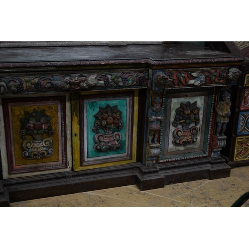 1117 - John Bratby (1928-1992): A monumental mirror backed buffet sideboard, polychrome decorated by the ar... 