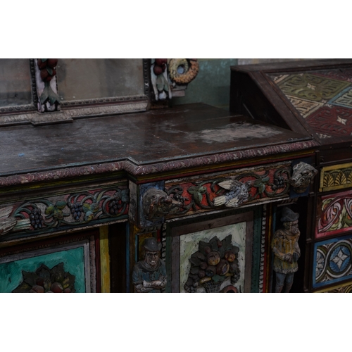 1117 - John Bratby (1928-1992): A monumental mirror backed buffet sideboard, polychrome decorated by the ar... 