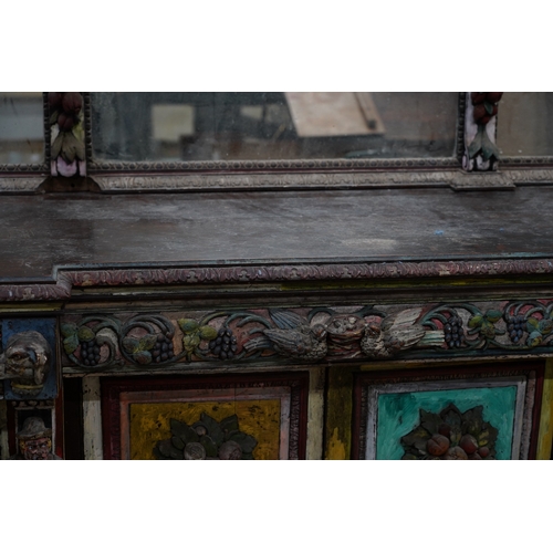 1117 - John Bratby (1928-1992): A monumental mirror backed buffet sideboard, polychrome decorated by the ar... 