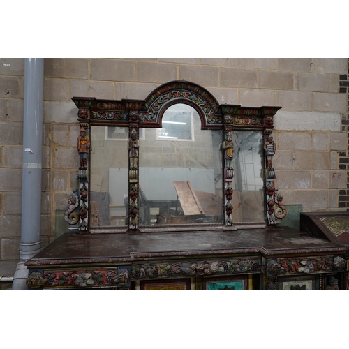 1117 - John Bratby (1928-1992): A monumental mirror backed buffet sideboard, polychrome decorated by the ar... 