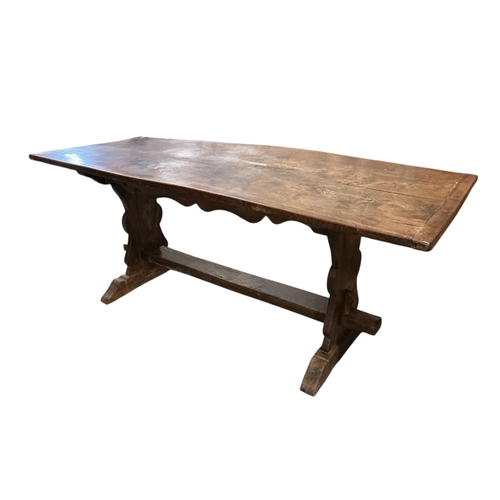 1119 - A 17th century style rectangular oak refectory table, width 182cm, depth 31cm, height 73cm