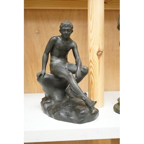 1253 - After the Antique - two bronze classical figures, tallest 28cm