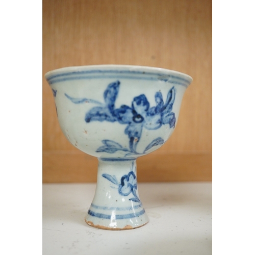 1259 - A Chinese stem cup, Boys bowl and a celadon bulbous pot, tallest 12cm