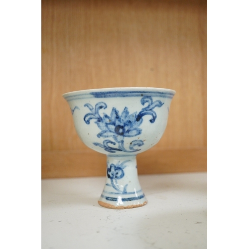 1259 - A Chinese stem cup, Boys bowl and a celadon bulbous pot, tallest 12cm
