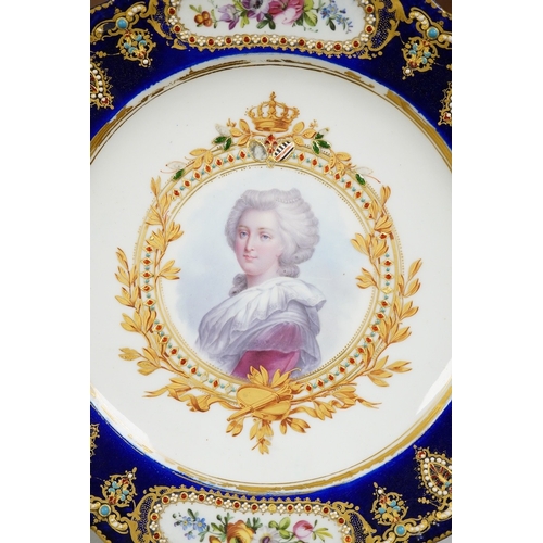 1260 - A 19th century Sevres plate with Marie Antoinette portrait, 25cm diameter