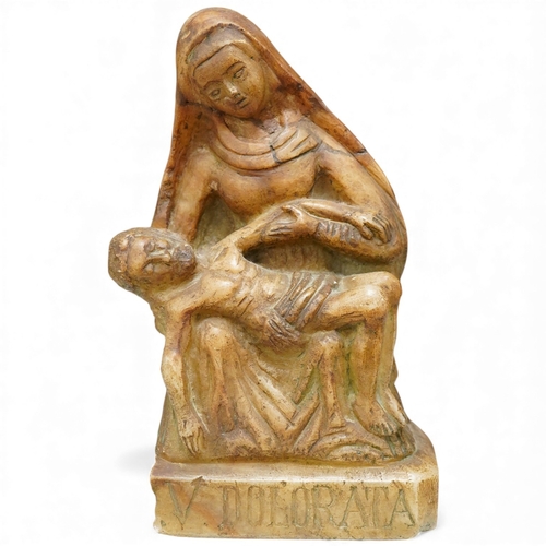 1262 - A carved alabaster figure, V. Dolorata, the Virgin Mary with Christ, height 24cm, base 13cm x 11cm,... 