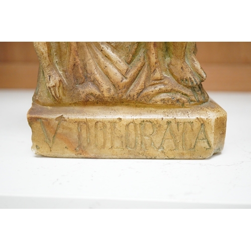 1262 - A carved alabaster figure, V. Dolorata, the Virgin Mary with Christ, height 24cm, base 13cm x 11cm,... 