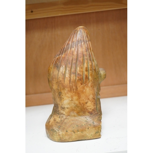 1262 - A carved alabaster figure, V. Dolorata, the Virgin Mary with Christ, height 24cm, base 13cm x 11cm,... 