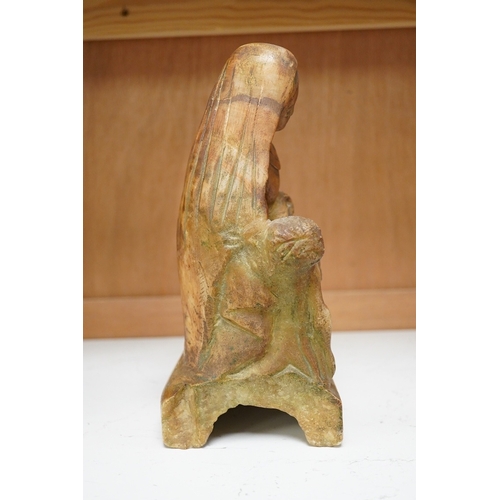 1262 - A carved alabaster figure, V. Dolorata, the Virgin Mary with Christ, height 24cm, base 13cm x 11cm,... 