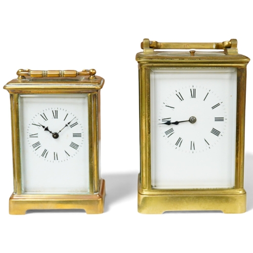 1264 - An early 20th century lacquered brass repeating carriage clock and a smaller carriage timepiece, hei... 