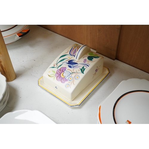 1267 - A Shelley Vogue dinner service - tureen 29cm wide, together with a Poole bluebird cheese dish... 