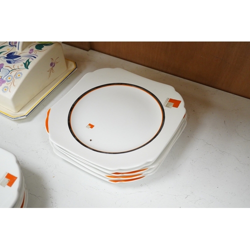 1267 - A Shelley Vogue dinner service - tureen 29cm wide, together with a Poole bluebird cheese dish... 