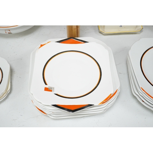 1267 - A Shelley Vogue dinner service - tureen 29cm wide, together with a Poole bluebird cheese dish... 