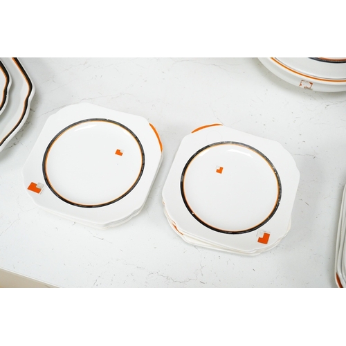 1267 - A Shelley Vogue dinner service - tureen 29cm wide, together with a Poole bluebird cheese dish... 