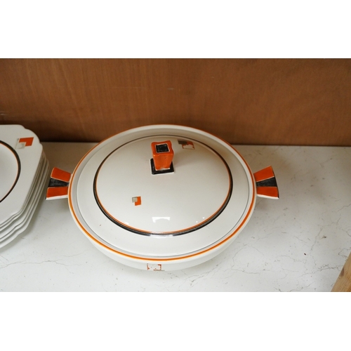 1267 - A Shelley Vogue dinner service - tureen 29cm wide, together with a Poole bluebird cheese dish... 