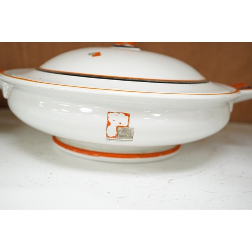 1267 - A Shelley Vogue dinner service - tureen 29cm wide, together with a Poole bluebird cheese dish... 