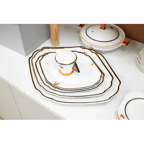 1267 - A Shelley Vogue dinner service - tureen 29cm wide, together with a Poole bluebird cheese dish... 