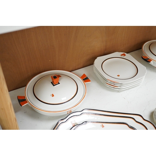 1267 - A Shelley Vogue dinner service - tureen 29cm wide, together with a Poole bluebird cheese dish... 