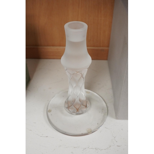 1268 - A modern Lalique glass candlestick, signed to the base, with original box, 20cm high