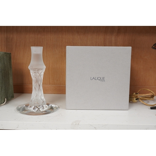 1268 - A modern Lalique glass candlestick, signed to the base, with original box, 20cm high