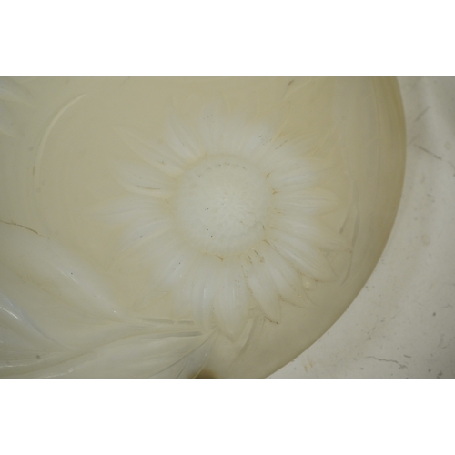 1270 - A Lalique-style opalescent glass ceiling shade decorated with three sunflowers, 34cm in diameter... 