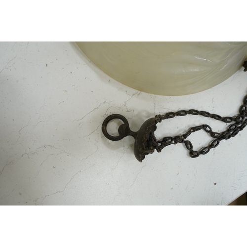 1270 - A Lalique-style opalescent glass ceiling shade decorated with three sunflowers, 34cm in diameter... 