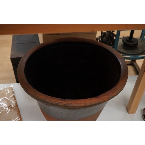 1280 - A Welsh part-glazed earthenware 'dairy crock', 39cm high