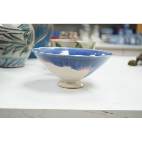 1287 - A Royal Doulton bowl and a collection of  mixed of Studio pottery, vases jugs etc, tallest vase 40cm... 