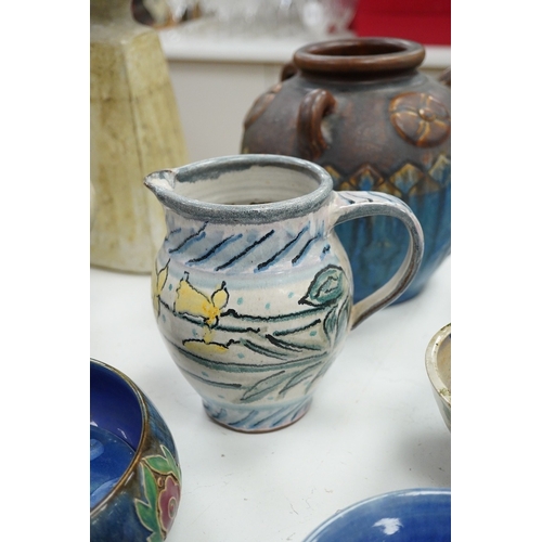 1287 - A Royal Doulton bowl and a collection of  mixed of Studio pottery, vases jugs etc, tallest vase 40cm... 