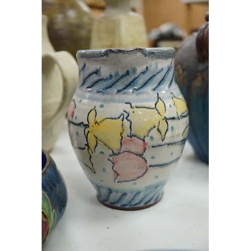 1287 - A Royal Doulton bowl and a collection of  mixed of Studio pottery, vases jugs etc, tallest vase 40cm... 