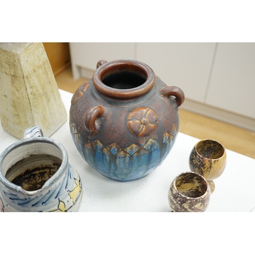 1287 - A Royal Doulton bowl and a collection of  mixed of Studio pottery, vases jugs etc, tallest vase 40cm... 