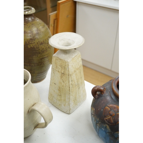 1287 - A Royal Doulton bowl and a collection of  mixed of Studio pottery, vases jugs etc, tallest vase 40cm... 