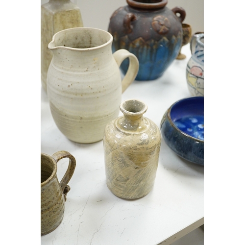 1287 - A Royal Doulton bowl and a collection of  mixed of Studio pottery, vases jugs etc, tallest vase 40cm... 