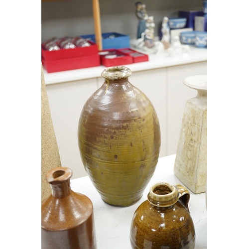 1287 - A Royal Doulton bowl and a collection of  mixed of Studio pottery, vases jugs etc, tallest vase 40cm... 