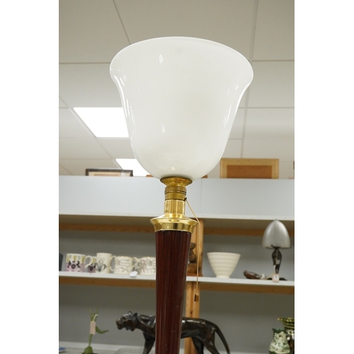 1290 - A vintage Mazda rosewood table lamp with opaque glass shade, 77cm high overall