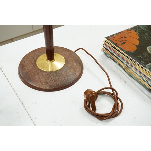 1290 - A vintage Mazda rosewood table lamp with opaque glass shade, 77cm high overall