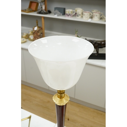 1290 - A vintage Mazda rosewood table lamp with opaque glass shade, 77cm high overall