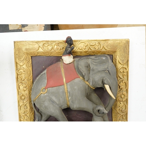 1295 - A giltwood panel with a carved elephant relief, 54cm x 53cm
