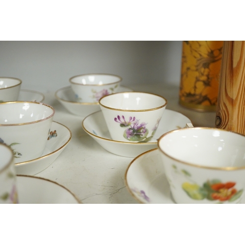 1297 - A collection of late Meissen tea and coffee wares to include fruit painted plates, cups and saucers ... 