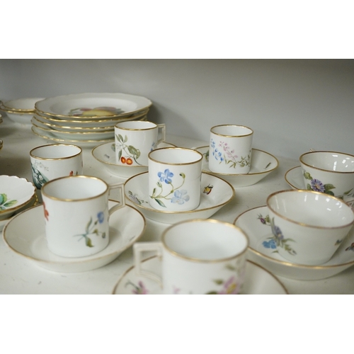 1297 - A collection of late Meissen tea and coffee wares to include fruit painted plates, cups and saucers ... 