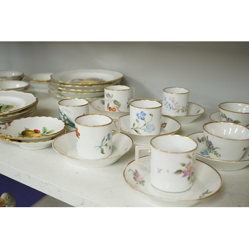 1297 - A collection of late Meissen tea and coffee wares to include fruit painted plates, cups and saucers ... 