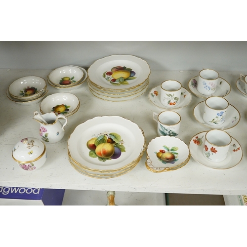 1297 - A collection of late Meissen tea and coffee wares to include fruit painted plates, cups and saucers ... 