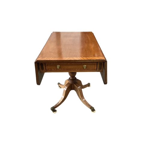 14 - A Regency banded mahogany drop leaf Pembroke breakfast table fitted two drawers, width 81cm, depth 5... 